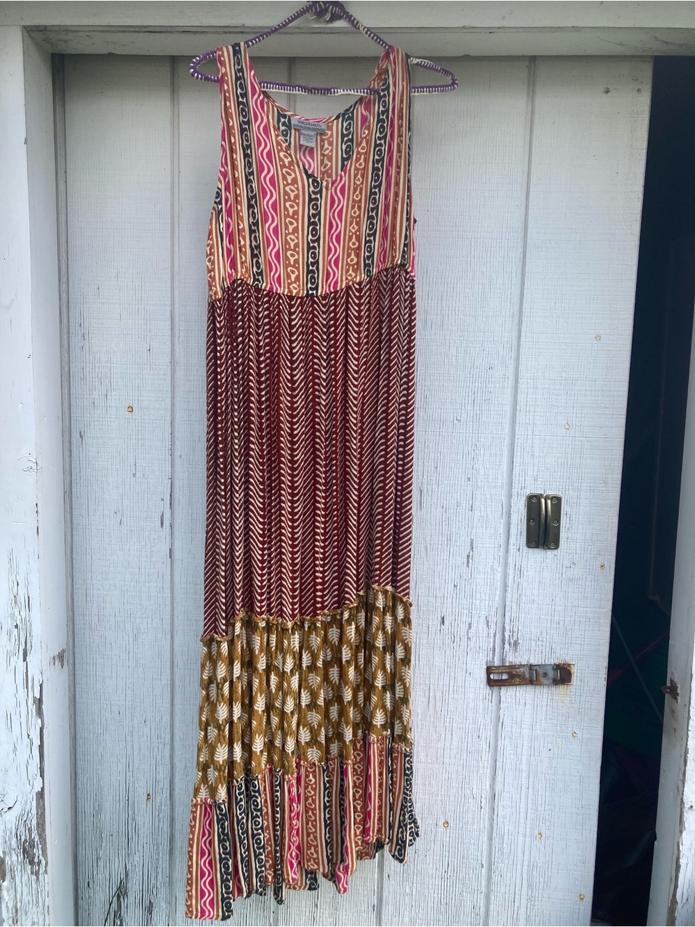 Bohemian Multi-Print Maxi Dress in Burgundy and Mustard